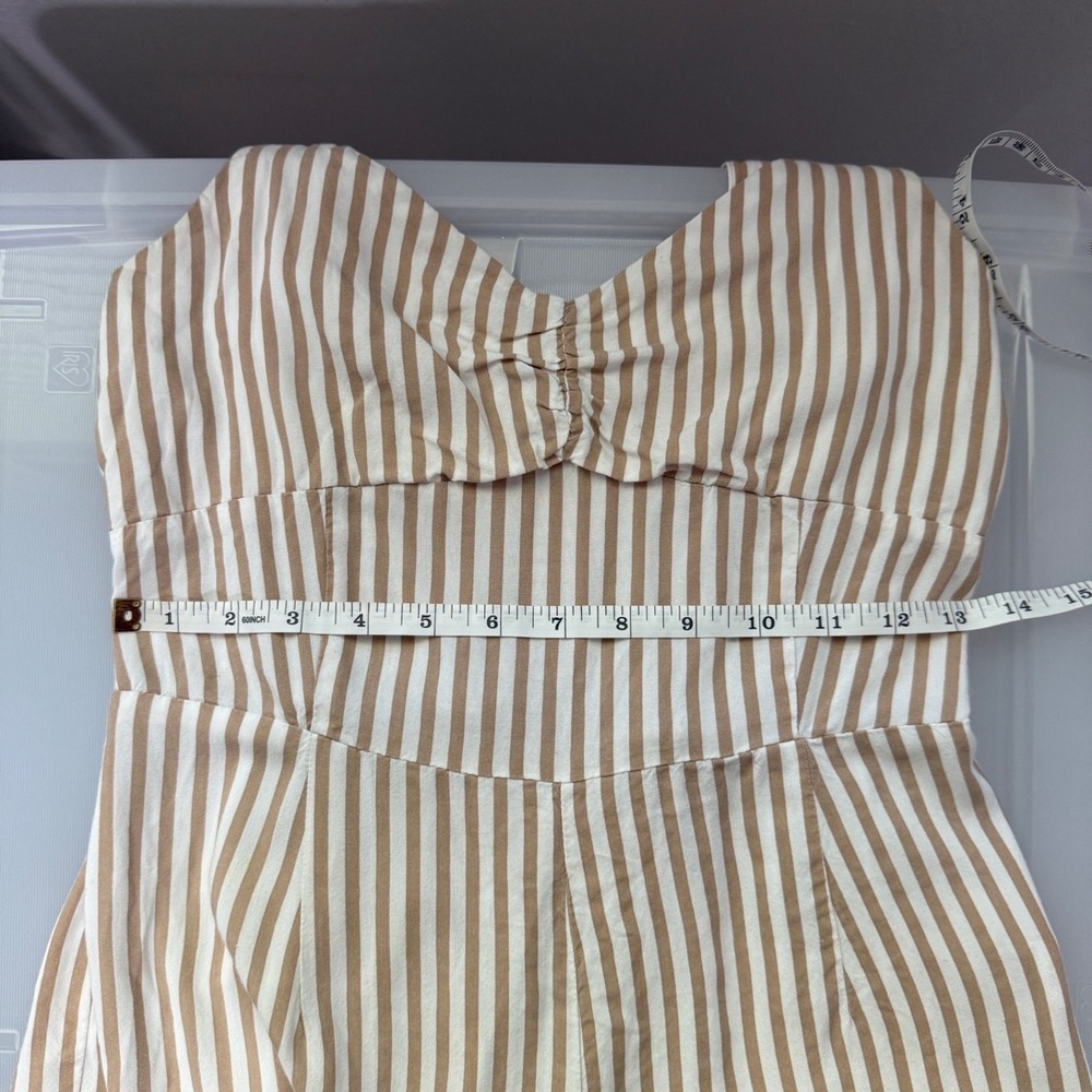 Derek Heart Romper Womens Medium Tan White Striped Excellent Tie Shoulder Smock - Picture 7 of 8